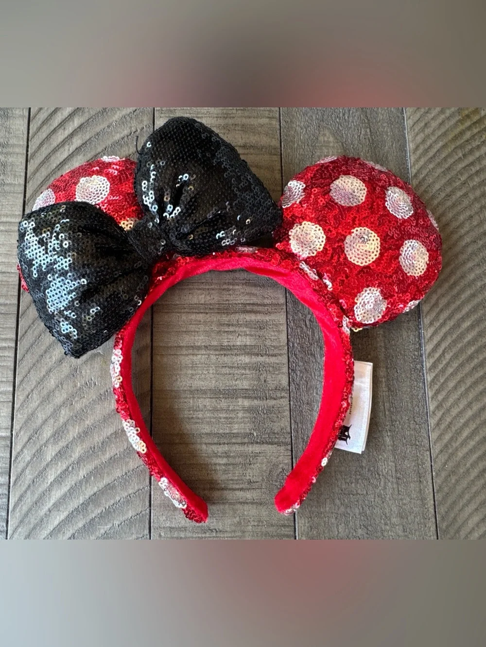 Disney Parks Minnie Mouse Ears Headband Red/White/Black Sequin Minnie Ears
